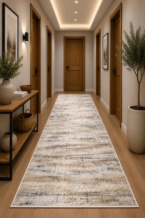Norella Home Halı Modern Soyut Desenli Dijital Baskı Yıkanabilir Kaymaz Taban Gri Gold 200x300 cm
