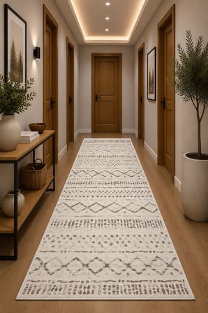 Etnik Çizgili Desenli Kaymaz Taban Yıkanabilir Halı Bohem Salon Halısı Koridor Halısı Antre Halısı Bej Gri Dekoratif Halı Modern Kilim Görünümlü Halı