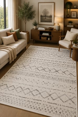 Etnik Çizgili Desenli Kaymaz Taban Yıkanabilir Halı Bohem Salon Halısı Koridor Halısı Antre Halısı Bej Gri Dekoratif Halı Modern Kilim Görünümlü Halı