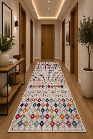 Renkli Etnik Desenli Kaymaz Taban Yıkanabilir Halı Bohem Salon Halısı Koridor Halısı Antre Halısı Modern Dekoratif Halı