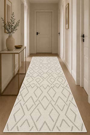 Modern Geometrik Gri Bej Halı Kaymaz Taban Yıkanabilir Salon Halısı Minimalist İskandinav Koridor ve Mutfak Halısı
