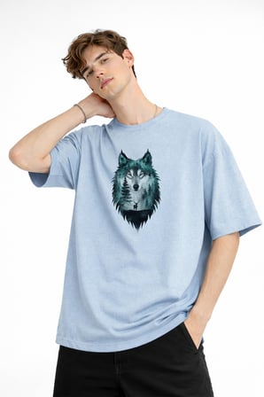 Wolf - Oversize Erkek Tişört Bebek Mavisi