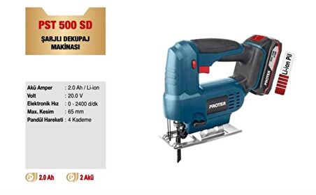 PROTER PST 500 SD 2.0AH 20 V AKÜLÜ ŞARJLI DEKUPAJ TESTERE MAKİNESİ