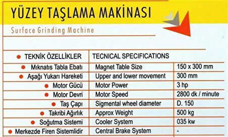 YÜZEY SATIH TAŞLAMA MAKİNESI