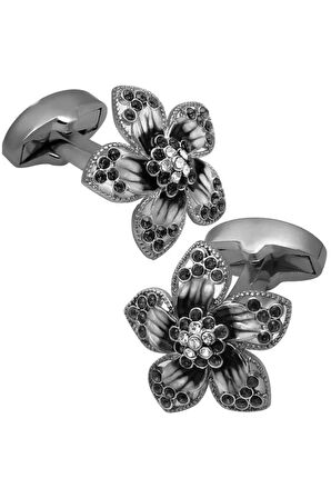 Siyah Çiçek Kadın Kol Düğmesi