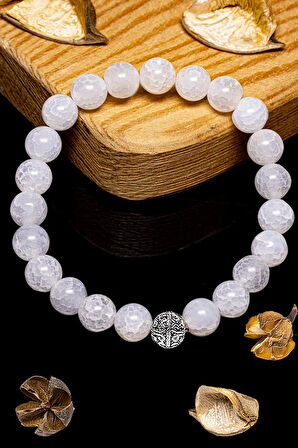 Sertifikalı Aaa+ Damarlı Beyaz Akik Taşı Bileklik - Gümüş Aparatlı