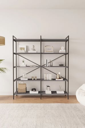 Nilamu Antrasit 150 Cm Kitaplık, Organizer, Ofis, Ev, 5 Raflı Kitaplık 150*170*34 Cm