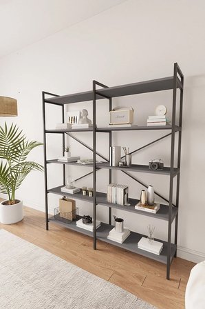 Nilamu Antrasit 150 Cm Kitaplık, Organizer, Ofis, Ev, 5 Raflı Kitaplık 150*170*34 Cm