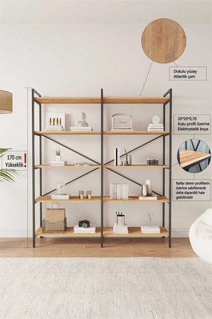 Nilamu Çam 150 Cm Kitaplık, Organizer, Ofis, Ev, 5 Raflı Kitaplık 150*170*34 Cm