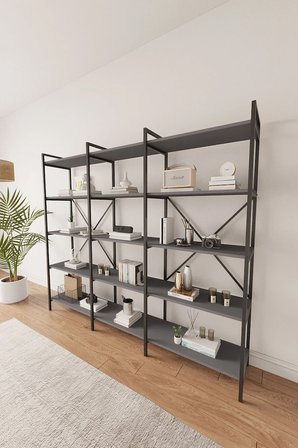 Nilamu Antrasit 200 Cm Kitaplık | Metal Gövde, Açık Raflı Organizer Ve Düzenleyici