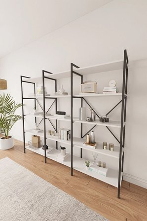 Nilamu Beyaz 200 Cm Kitaplık | Metal Gövde, Açık Raflı Organizer Ve Düzenleyici