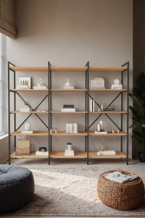 Nilamu Atlantik Çam 200 Cm Kitaplık | Metal Gövde, Açık Raflı Organizer Ve Düzenleyici