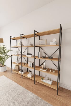 Nilamu Atlantik Çam 200 Cm Kitaplık | Metal Gövde, Açık Raflı Organizer Ve Düzenleyici