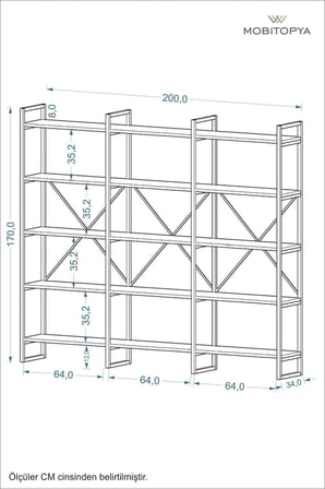 Nilamu Atlantik Çam 200 Cm Kitaplık | Metal Gövde, Açık Raflı Organizer Ve Düzenleyici
