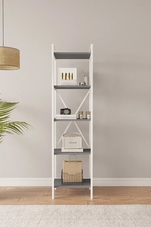 Nilamu Antrasit 45 Cm Kitaplık, Metal Aksamlı, Organizer, Ofis, 45*170*34 Cm