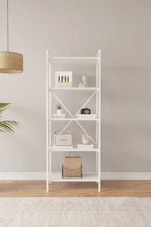 Nilamu Beyaz 65 Cm Kitaplık , Metal Aksamlı, Organizer, Ofis, Ev , 65*170*34 Cm