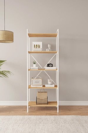 Nilamu Çam 65 Cm Kitaplık , Metal Aksamlı, Organizer, Ofis, Ev, 65*170*34 Cm