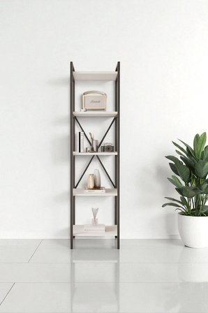 Nilamu Beyaz 45 Cm Kitaplık, Metal Aksamlı, Organizer, Ofis, 45*170*34 Cm