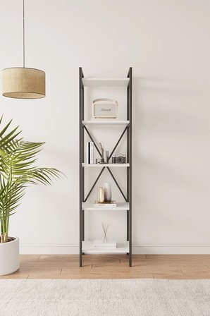 Nilamu Beyaz 45 Cm Kitaplık, Metal Aksamlı, Organizer, Ofis, 45*170*34 Cm