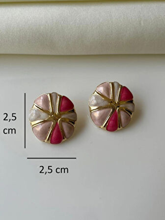 Gold Detaylı Renkli Yonca Model Kadın Küpe