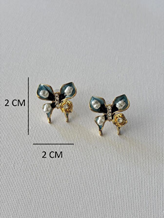 Kadın Kelebek Model İnci Taşlı Küpe