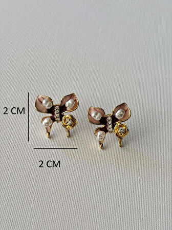 Kadın Kelebek Model İnci Taşlı Küpe