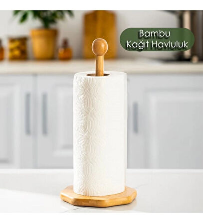 Bambu Kağıt Havluluk Çokgen Dekoratif Peçetelik Rulo Kağıt Havlu Standı