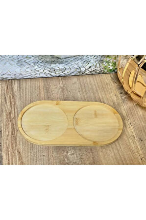 Bambu 2 Bölmeli Oval Altlık, Yağdanlık Standı, Sosluk Standı, Sabunluk Standı