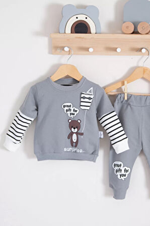 Gift For You Desenli 2'li % 100 Pamuk Erkek Bebek Takımı