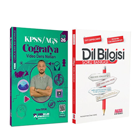 Yediiklim 2026 KPSS Coğrafya Atölye Video Ders Notları ve AKM Dil Bilgisi Soru Bankası Seti 2 Kitap