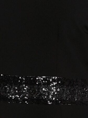 Nidya Moda Büyük Beden Kadın Siyah Sırt V Pullu Payet Kemerli Taş İşli  Abiye Elbise-4020PS