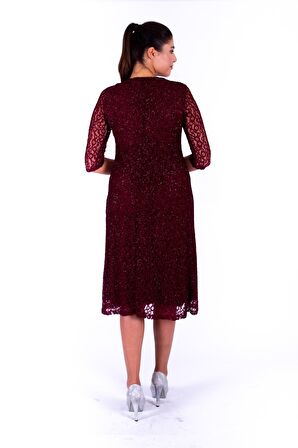 Nidya Moda Büyük Beden Kadın Siyah Kloş Simli Dantel Abiye Elbise-4036YB