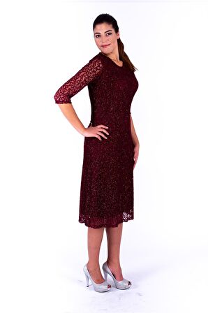 Nidya Moda Büyük Beden Kadın Siyah Kloş Simli Dantel Abiye Elbise-4036YB