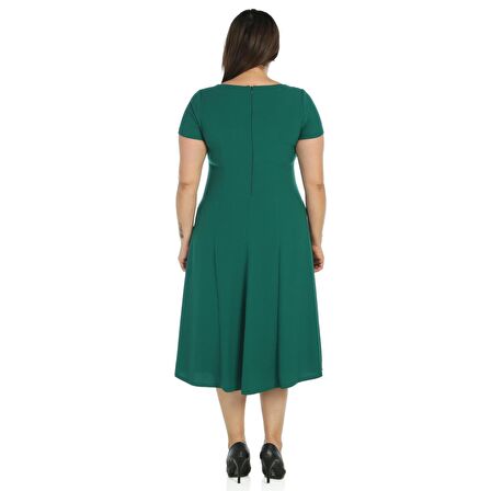 Nidya Moda Büyük Beden Kadın Yeşil Taşlı Aksesuarlı Sem  Abiye Elbise-4088Y