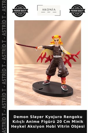 Demon Slayer Kyojuro Rengoku Kılıçlı Anime Figürü 20 Cm Minik Heykel Aksiyon Hobi Vitrin Objesi