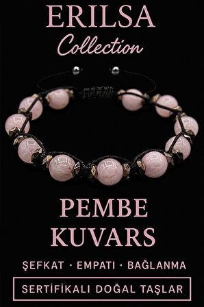 Sertifikalı Terahertz & Pembe Kuvars Taşı Bileklik – Sevgi, Şefkat ve Enerji Koruması