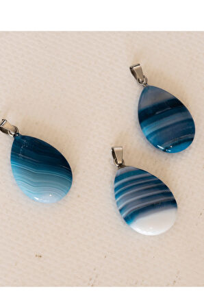 Sertifikalı Damla Model Gerçek Mavi Akik Taşı Kolye - Gümüş Aparatlı