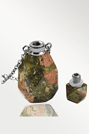 Sertifikalı Parfüm Şişe Tasarımlı Unakit Taşı Kolye - Gümüş Aparatlı