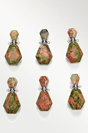 Sertifikalı Parfüm Şişe Tasarımlı Unakit Taşı Kolye - Gümüş Aparatlı