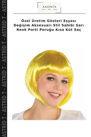 Özel Üretim Gösteri Eşyası Değişim Aksesuarı Stil Sahibi Sarı Renk Parti Peruğu Kısa Küt Saç