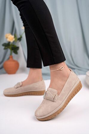 Ortopedik Taban Taşlı Bej Ayakkabı