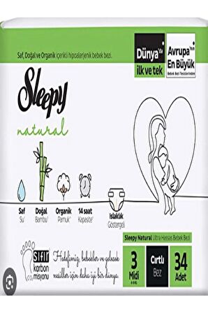 Sleepy Natural 3 Numara Midi 34'lü Cırtlı Bebek Bezi