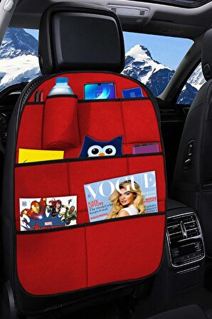 Premium Kırmızı Araç Koltuk Arkası Organizer - Araç Içi Eşya Düzenleyici