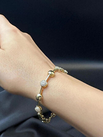 Kadın zirkon taşlı yuvarlak tasarım kuyumcu işçiliği 14k gold renkli bileklik bilezik