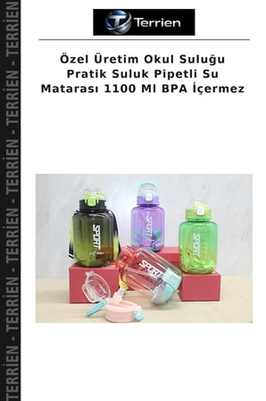 Özel Üretim Okul Suluğu Pratik Suluk Pipetli Su Matarası 1100 Ml BPA İçermez