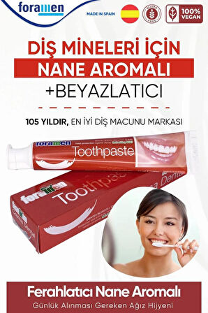 Foramen Diş Mineleri İçin Nane Aromalı Beyazlatıcı VEGAN Diş Macunu