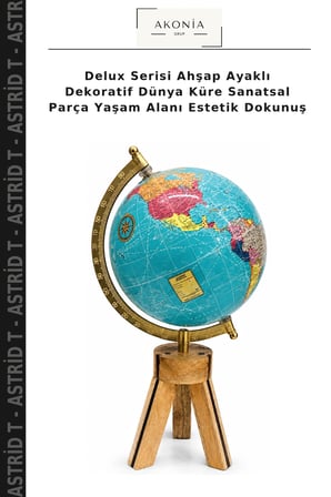 Delux Serisi Ahşap Ayaklı Dekoratif Dünya Küre Sanatsal Parça Yaşam Alanı Estetik Dokunuş