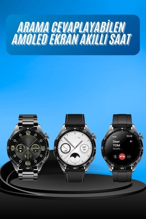 Amoled Ekran 3 Kordonlu Akıllı Saat 5.0 Bluetooth Bağlantılı Android ve İOS Uy