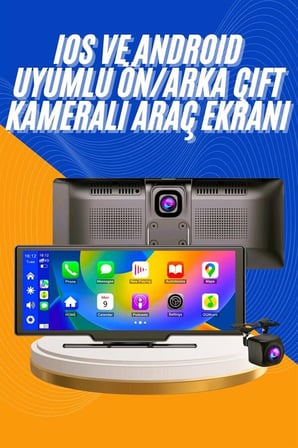 Android ve İOS Uyumlu Ön Arka Çift Kameralı Araç Ekranı Dokunmatik CarPlay