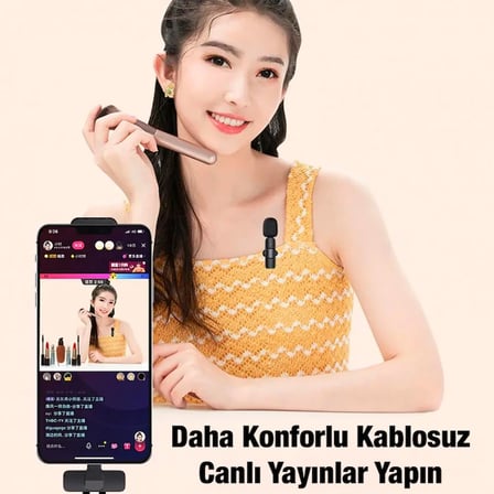 Ally K8 Lightning iPhone Tak Konuş Wireless Kablosuz Mini Yaka Mikrofonu Canlı Yay
